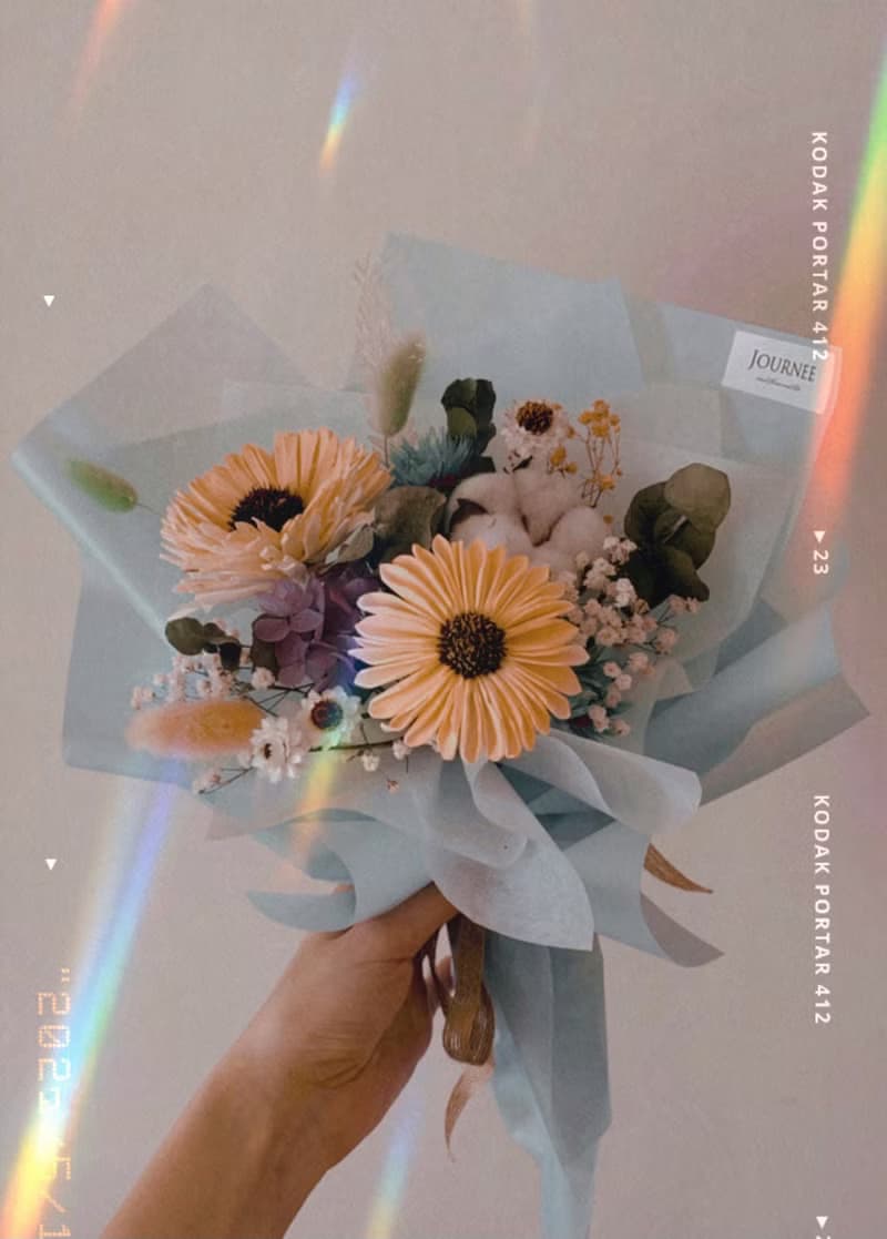 Journee 藍色系畢業花束乾燥花束 太陽花向日葵索拉花禮物
