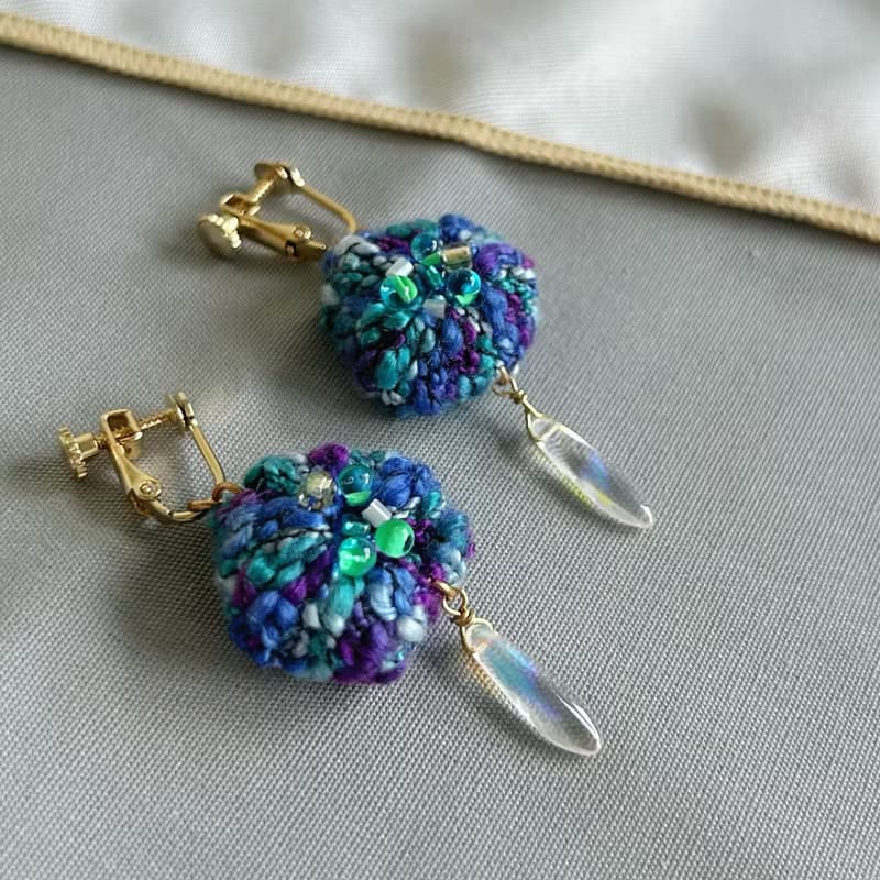 耳環 - 宮廷湖畔的銀河 - 編織耳環(耳針/耳夾)