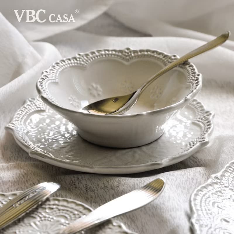 【優惠套組】手工浮雕蕾絲系列點心碗盤2件組(1碗1盤-3色挑選)