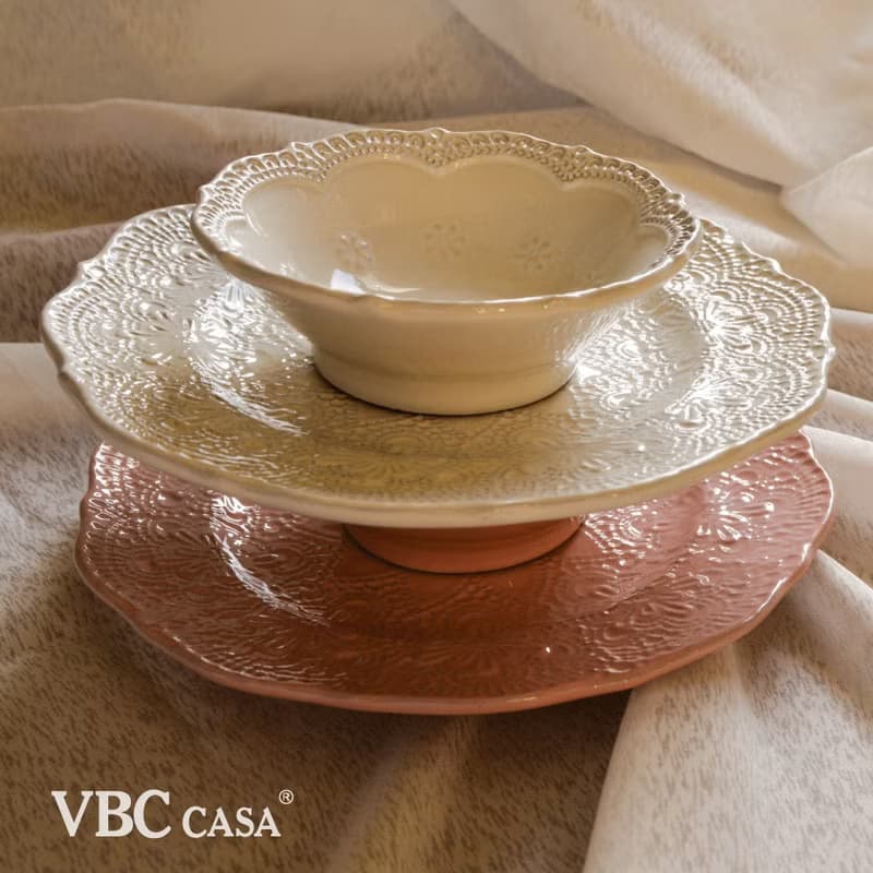 【優惠套組】手工浮雕蕾絲系列點心碗盤2件組(1碗1盤-3色挑選)