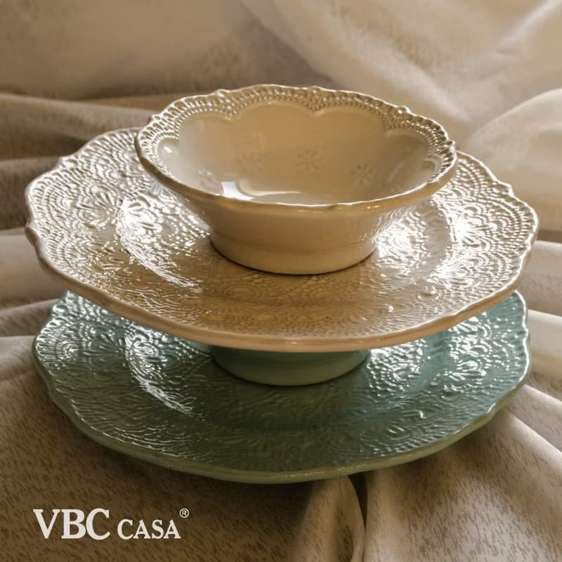 【優惠套組】手工浮雕蕾絲系列點心碗盤2件組(1碗1盤-3色挑選)