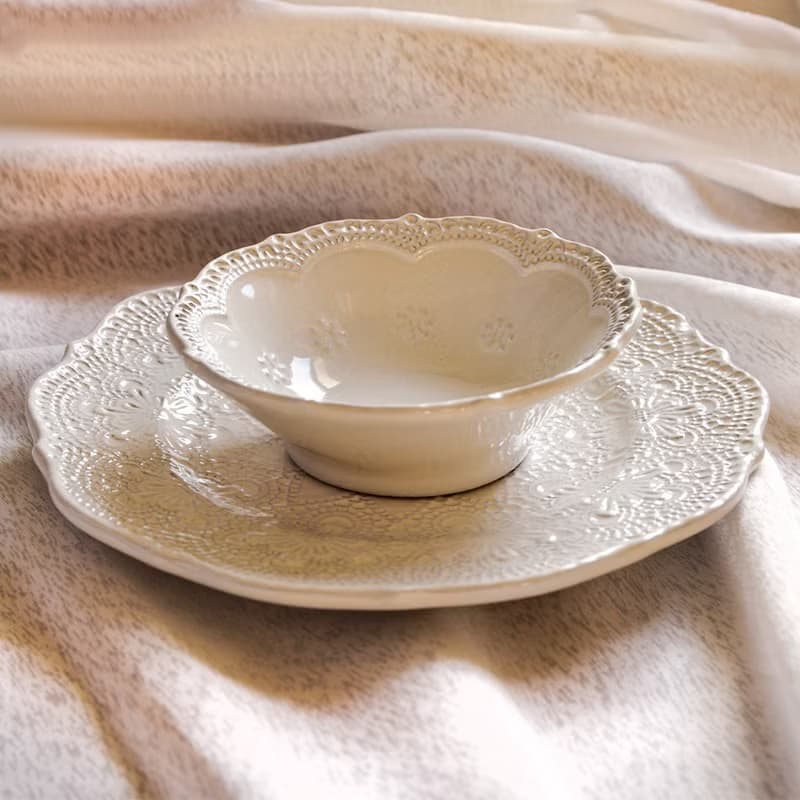 【優惠套組】手工浮雕蕾絲系列點心碗盤2件組(1碗1盤-3色挑選)
