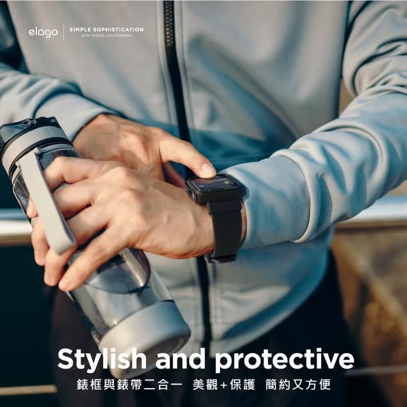 Apple Watch 44/45mm Armor 全防護防撞一體成型錶帶-黑 S9/8/7/6