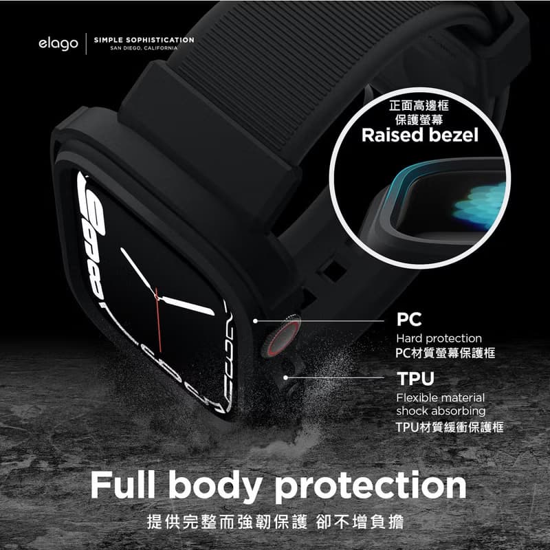 Apple Watch 44/45mm Armor 全防護防撞一體成型錶帶-黑 S9/8/7/6