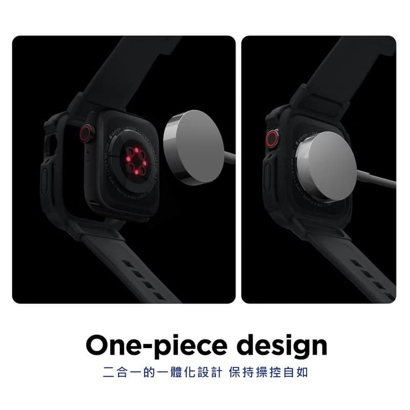 Apple Watch 44/45mm Armor 全防護防撞一體成型錶帶-黑 S9/8/7/6