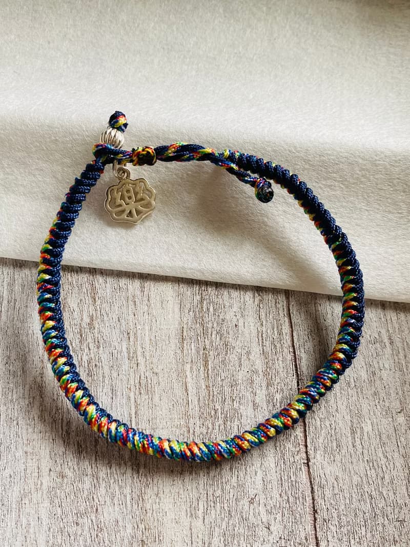 樂字 純銀手工編織金剛結五色線手鍊 粗版