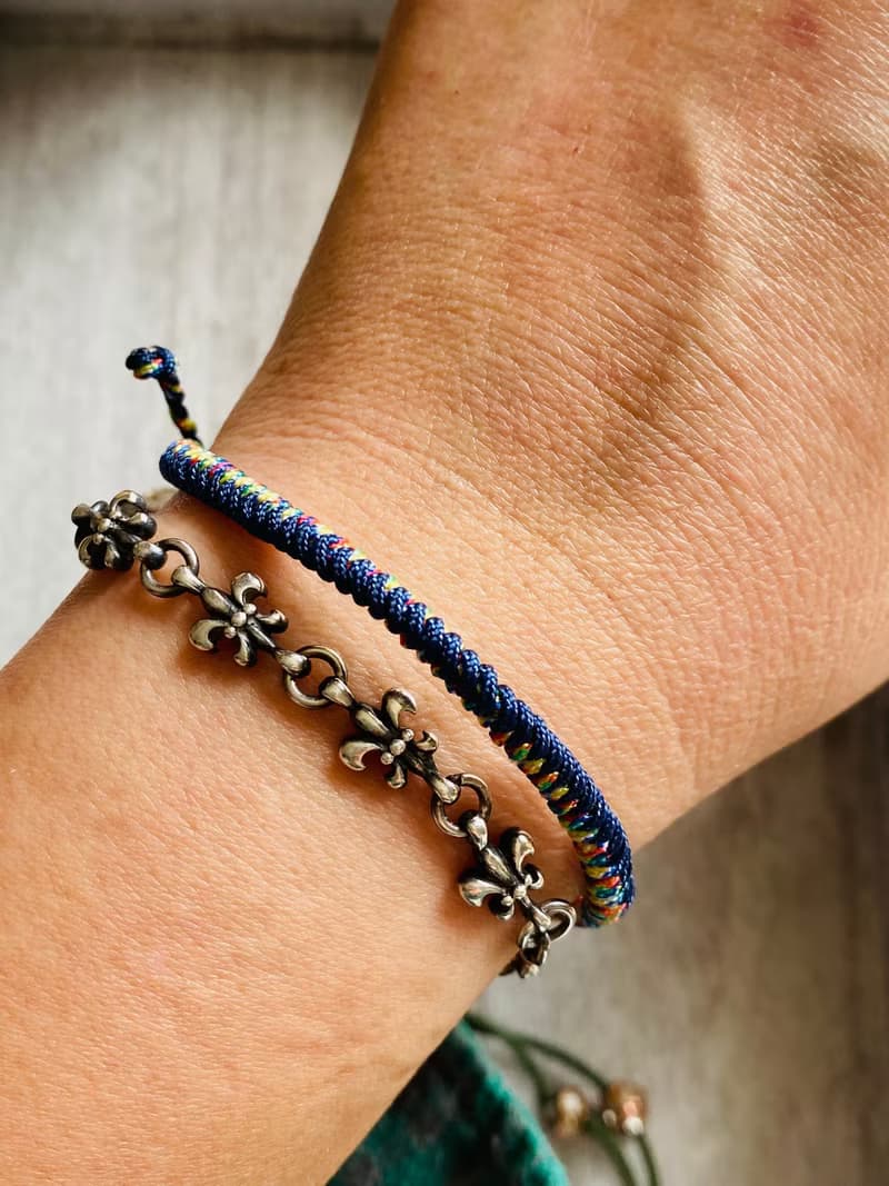 樂字 純銀手工編織金剛結五色線手鍊 粗版