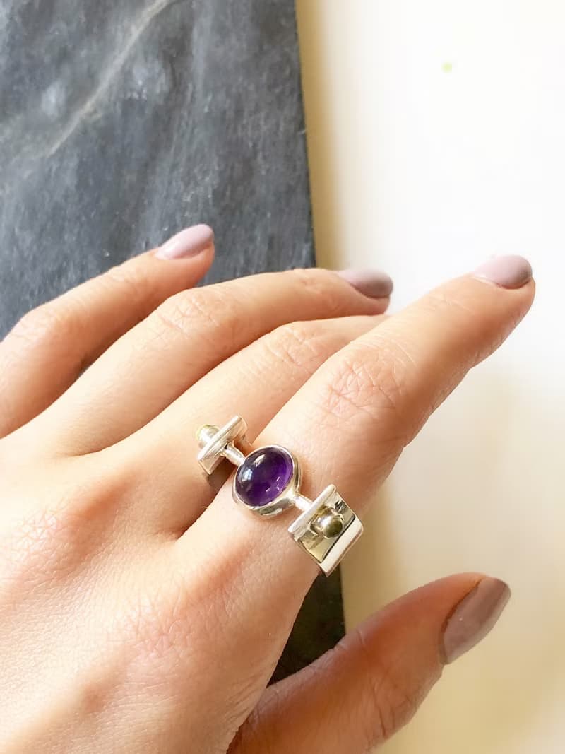 Vintage Amethyst With Peridot Sterling Silver Ring