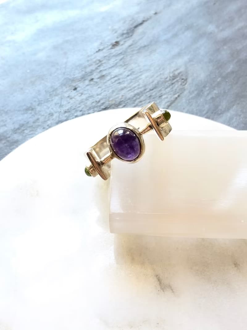 Vintage Amethyst With Peridot Sterling Silver Ring
