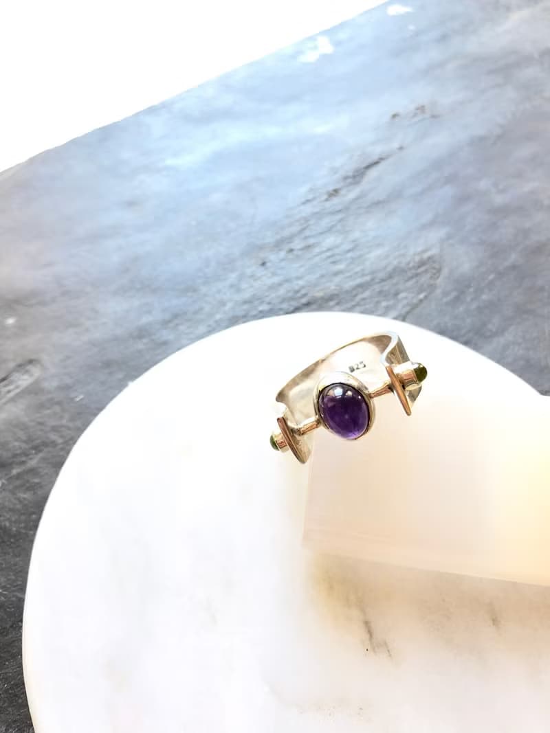 Vintage Amethyst With Peridot Sterling Silver Ring