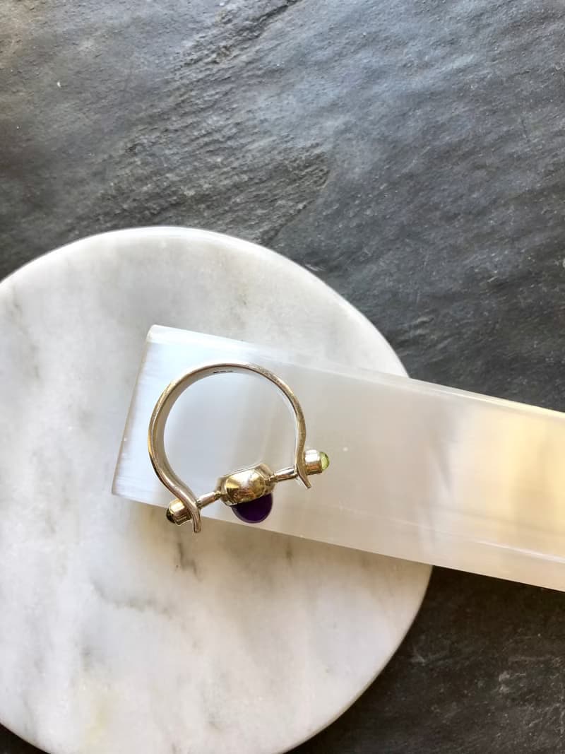 Vintage Amethyst With Peridot Sterling Silver Ring