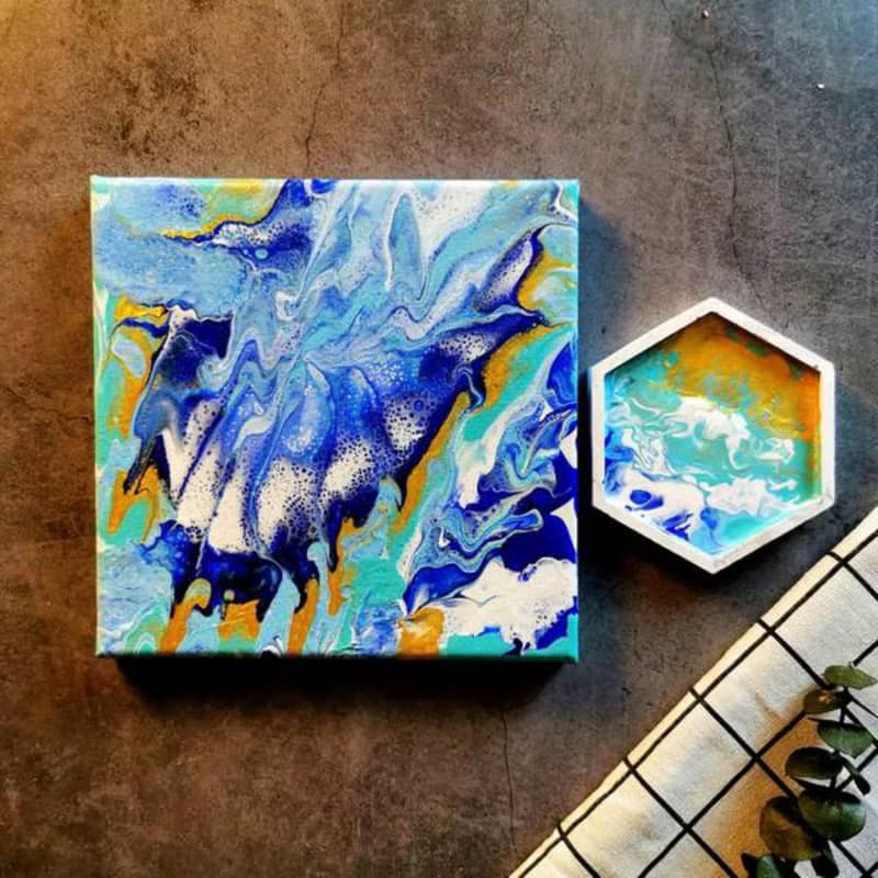 【體驗】【高雄場】下班隨手作 | 創作流體畫方形布畫與杯墊