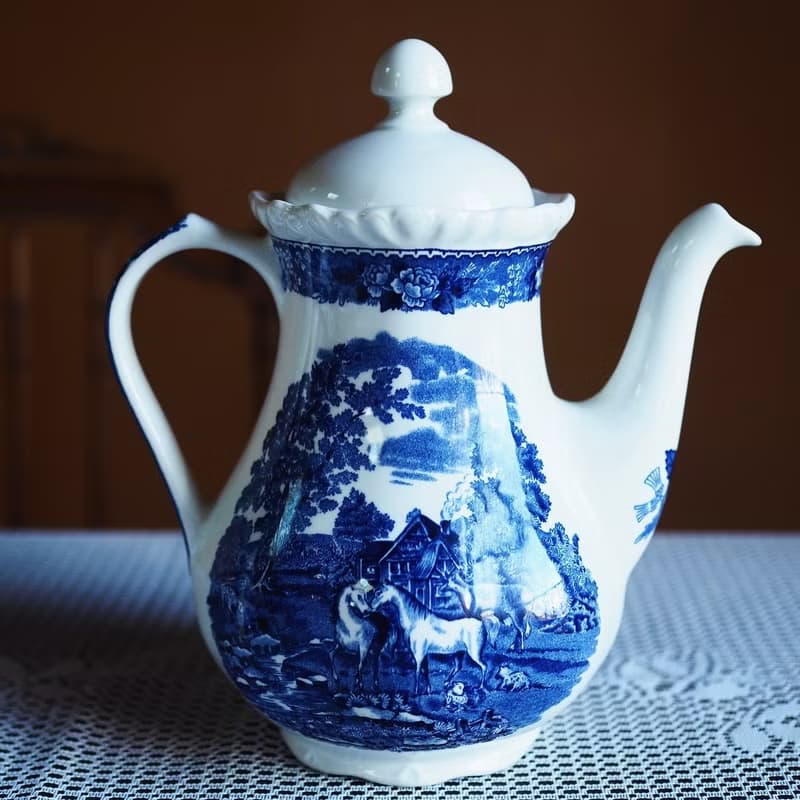 復古 英國老牌 Adams 經典藍白圖案 茶壺 + 糖罐 套裝