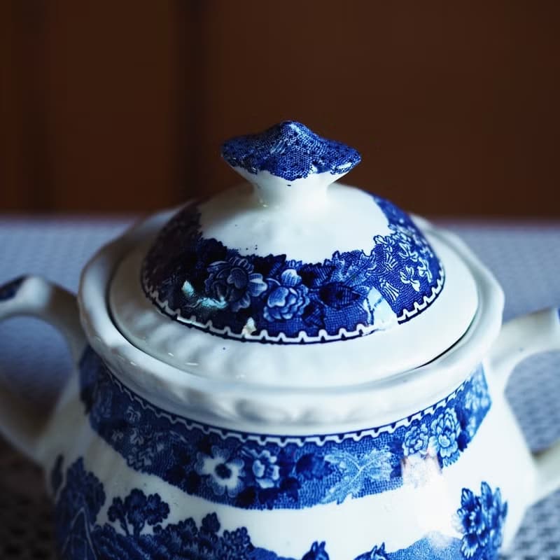 復古 英國老牌 Adams 經典藍白圖案 茶壺 + 糖罐 套裝