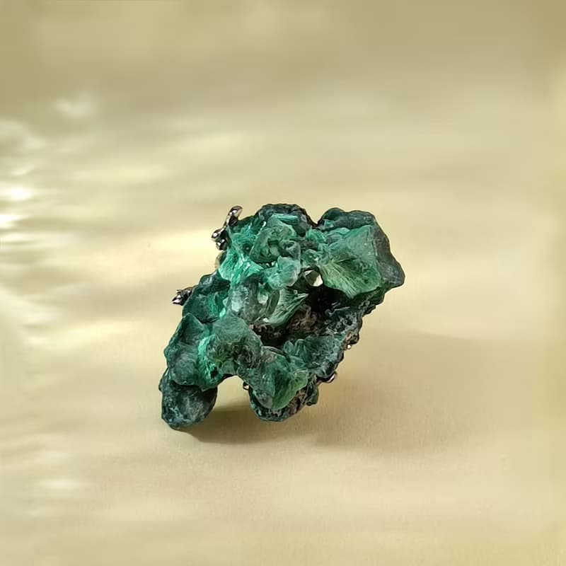 孔雀石晶洞 活口戒指 隨形火焰原礦標本 樹葉款手工指環 S925銀