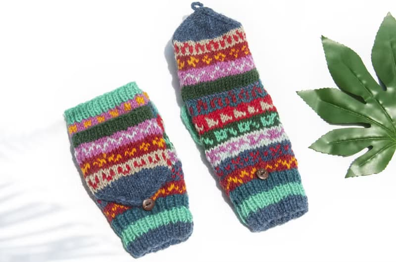 手織純羊毛針織手套/可拆卸保暖手套/內刷毛手套/觸控手套-北歐