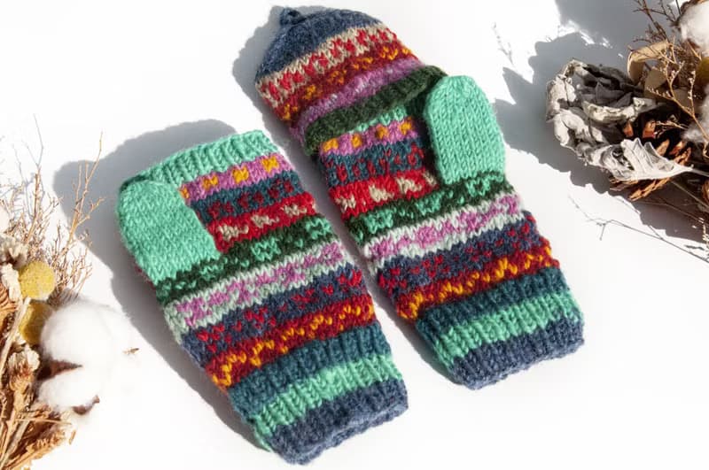 手織純羊毛針織手套/可拆卸保暖手套/內刷毛手套/觸控手套-北歐