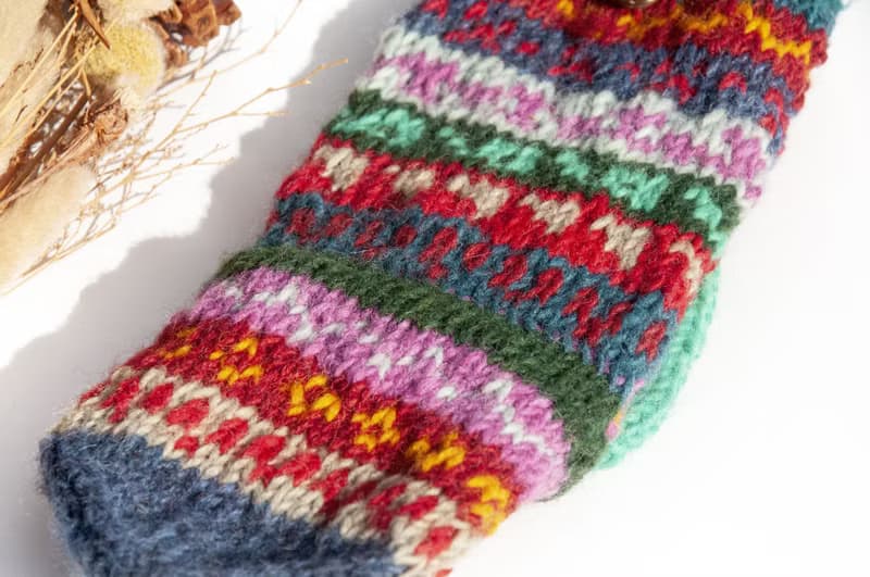 手織純羊毛針織手套/可拆卸保暖手套/內刷毛手套/觸控手套-北歐