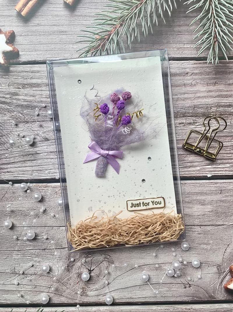 -紫色水引小花束-情人節卡片/祝福卡片/手工卡片/母親節卡片