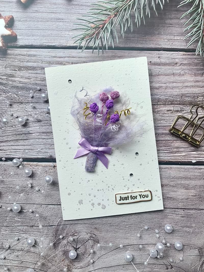 -紫色水引小花束-情人節卡片/祝福卡片/手工卡片/母親節卡片