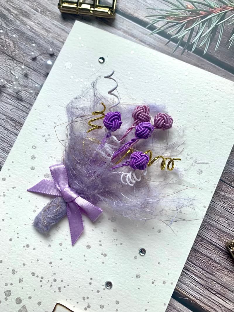 -紫色水引小花束-情人節卡片/祝福卡片/手工卡片/母親節卡片