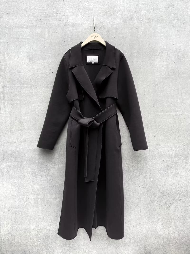 個性剪接綁帶大衣(黑)