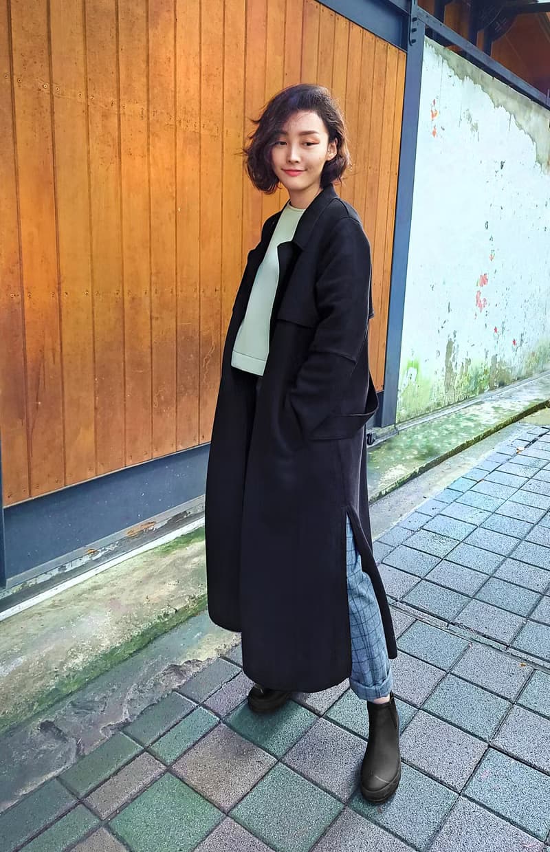 個性剪接綁帶大衣(黑)