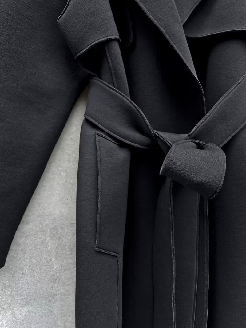 個性剪接綁帶大衣(黑)