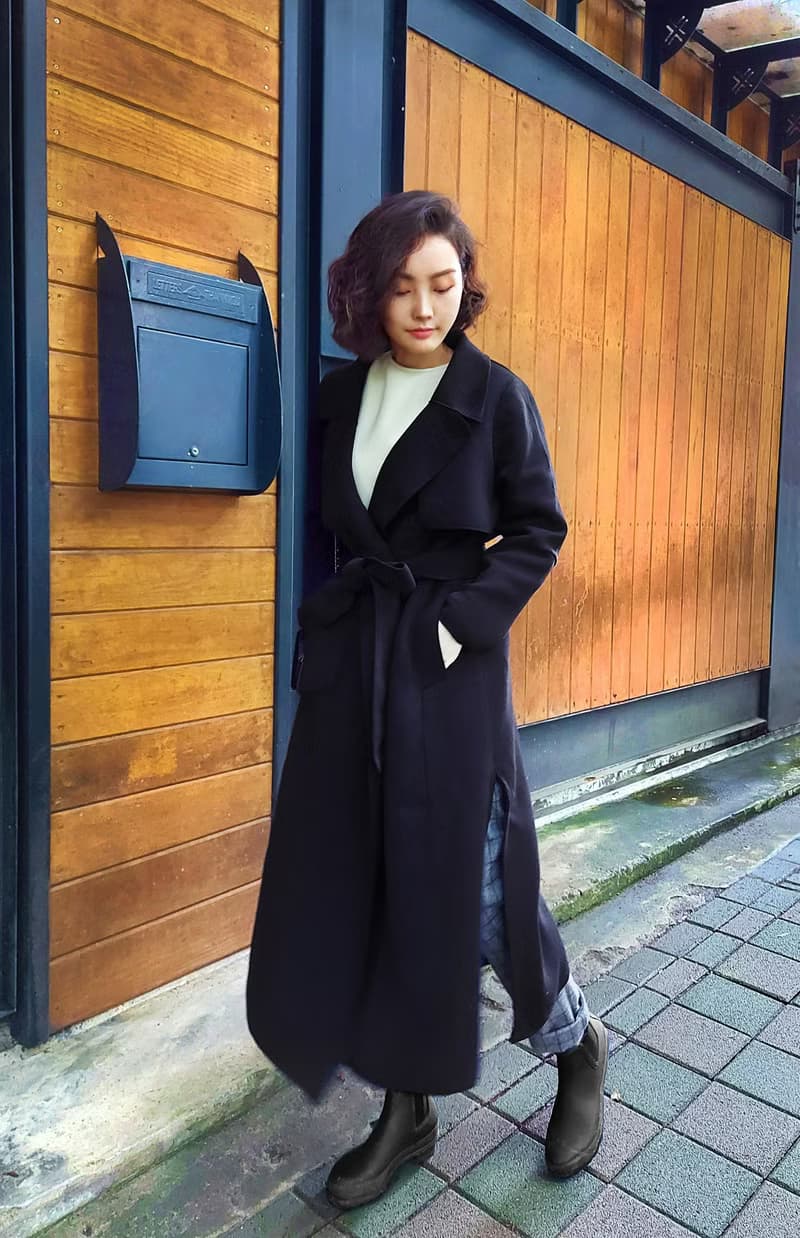 個性剪接綁帶大衣(黑)