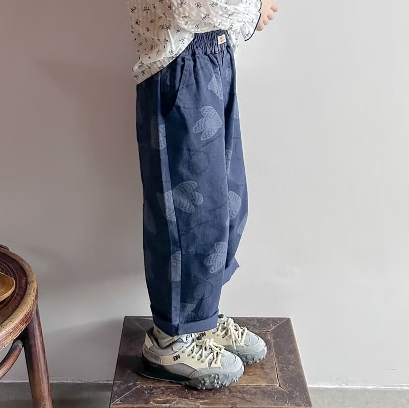 藍色塗鴉印花休閒直筒褲 / 褲子 童裝