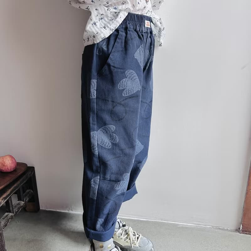 藍色塗鴉印花休閒直筒褲 / 褲子 童裝