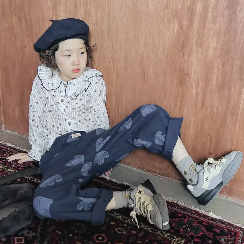 藍色塗鴉印花休閒直筒褲 / 褲子 童裝