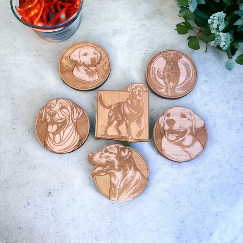 Labrador Retriever Wooden Coaster Set – Dog Breed Themed Wooden Drink Coasters