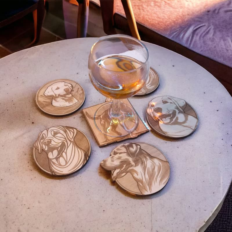 Labrador Retriever Wooden Coaster Set – Dog Breed Themed Wooden Drink Coasters