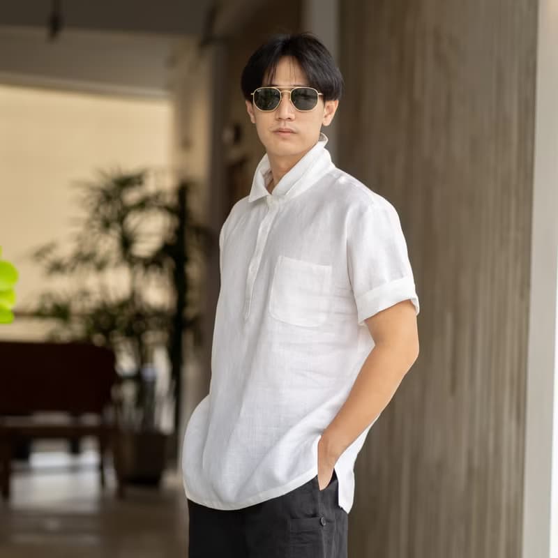 Blue & J Natural Linen Shirt - White