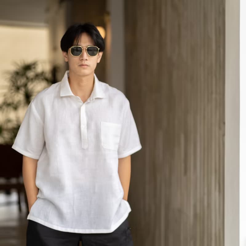 Blue & J Natural Linen Shirt - White