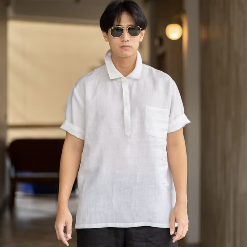Blue & J Natural Linen Shirt - White