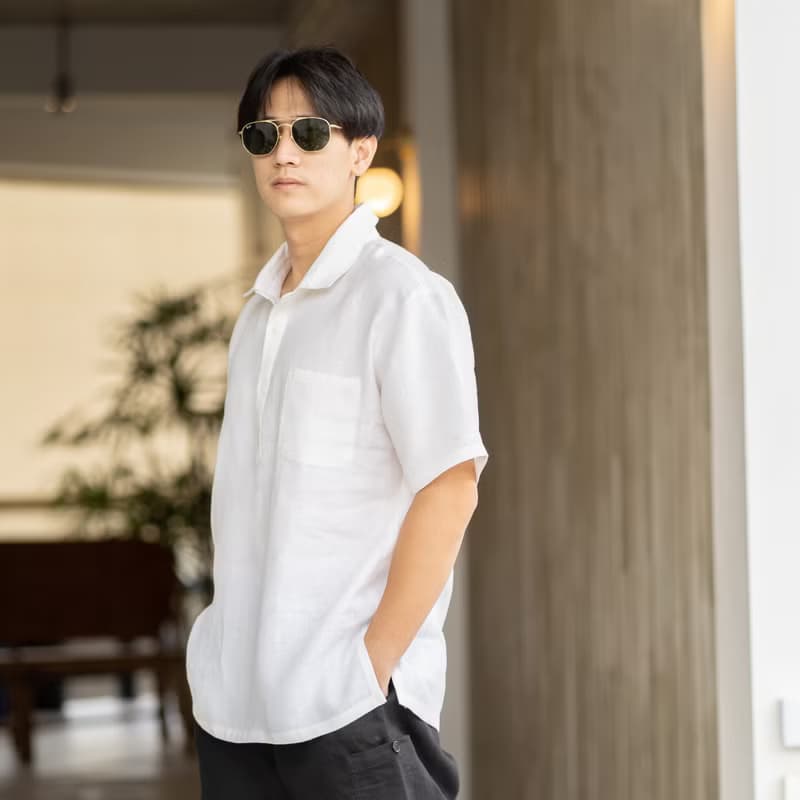 Blue & J Natural Linen Shirt - White