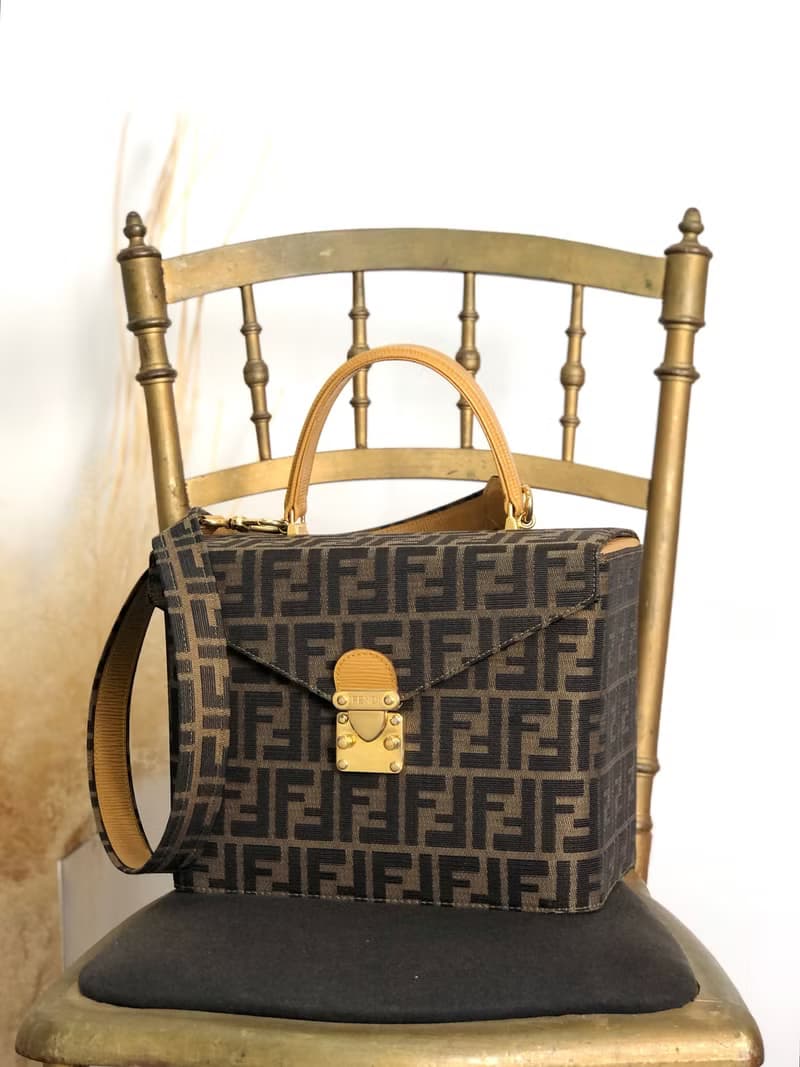 【 日本直送　名牌中古包 】FENDI フェンディ ズッカ ハンドバッグ ブラウン ロック ジャガード 2way バニティバッグ vintage  zxeb84