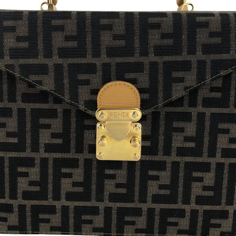 【 日本直送　名牌中古包 】FENDI フェンディ ズッカ ハンドバッグ ブラウン ロック ジャガード 2way バニティバッグ vintage  zxeb84