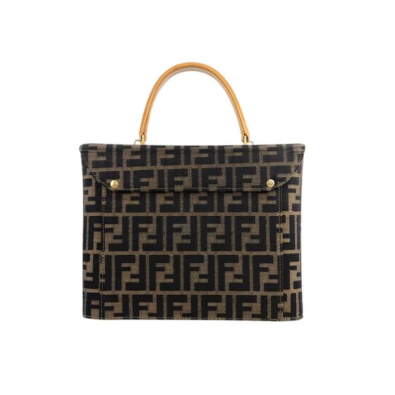 【 日本直送　名牌中古包 】FENDI フェンディ ズッカ ハンドバッグ ブラウン ロック ジャガード 2way バニティバッグ vintage  zxeb84