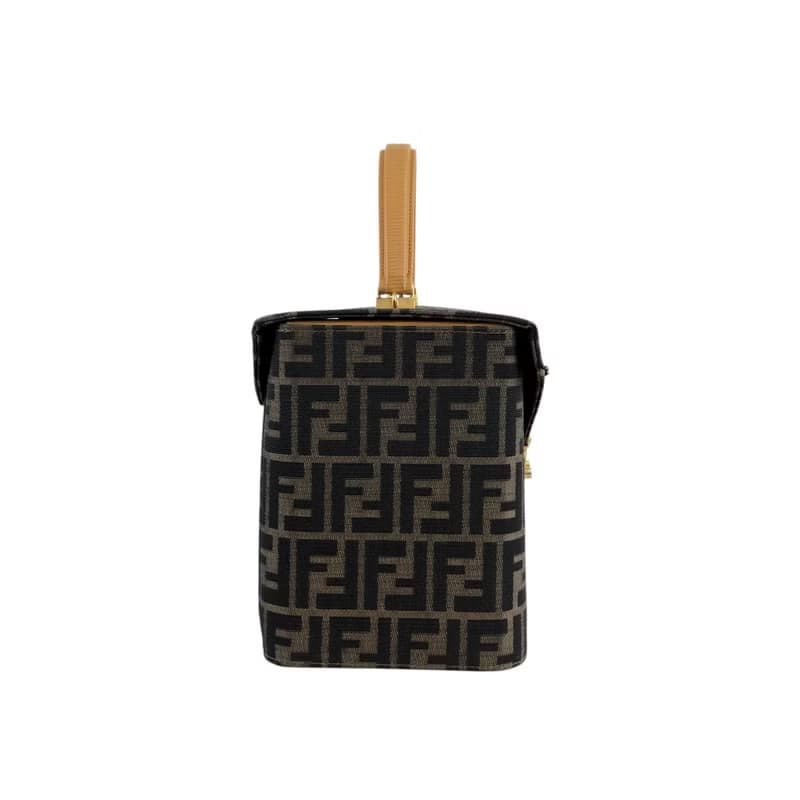 【 日本直送　名牌中古包 】FENDI フェンディ ズッカ ハンドバッグ ブラウン ロック ジャガード 2way バニティバッグ vintage  zxeb84