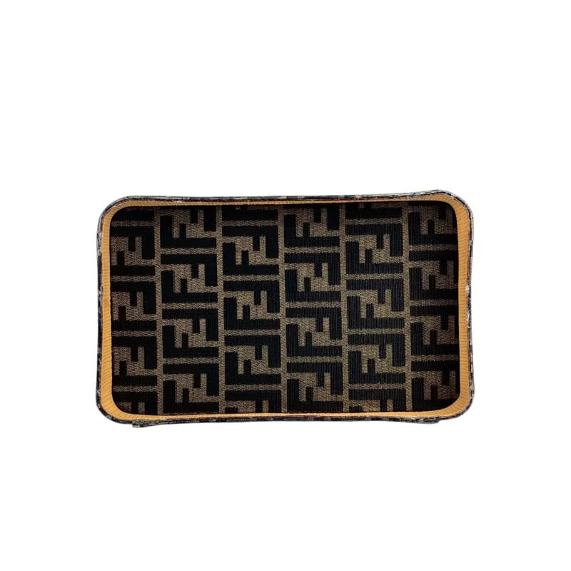 【 日本直送　名牌中古包 】FENDI フェンディ ズッカ ハンドバッグ ブラウン ロック ジャガード 2way バニティバッグ vintage  zxeb84