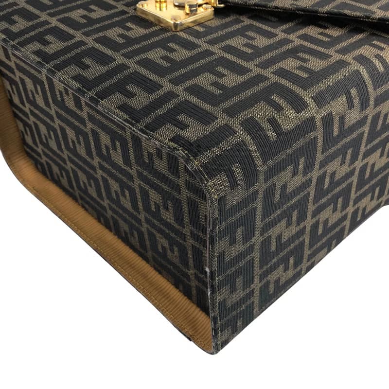 【 日本直送　名牌中古包 】FENDI フェンディ ズッカ ハンドバッグ ブラウン ロック ジャガード 2way バニティバッグ vintage  zxeb84