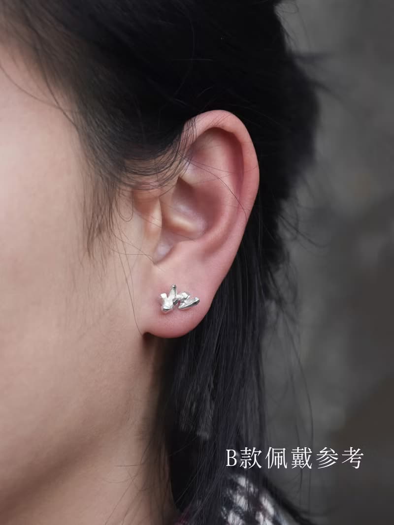 迷你晶簇純銀耳釘 原創手工925銀水晶柱原石造型素銀耳飾