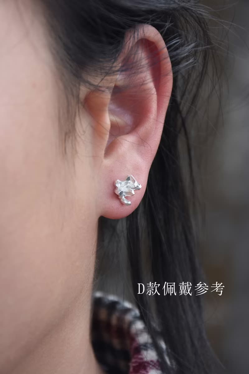 迷你晶簇純銀耳釘 原創手工925銀水晶柱原石造型素銀耳飾