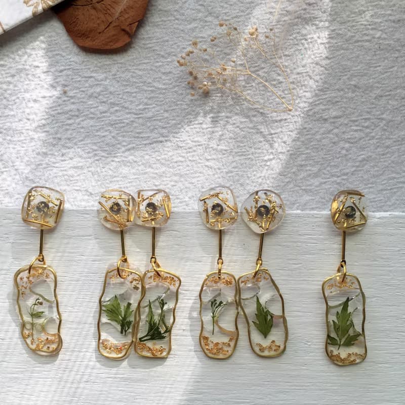 真花耳環-陽- 真花飾品 乾燥花耳環 真花飾物【防敏耳針/耳夾】