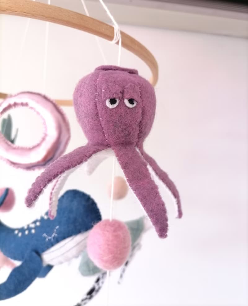 Ocean Mobile For Baby Girl Nursery,Felt Sea Animals Crib Mobile,Pink Cot Mobile