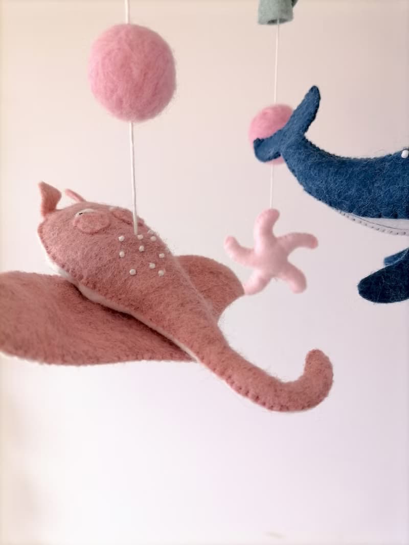 Ocean Mobile For Baby Girl Nursery,Felt Sea Animals Crib Mobile,Pink Cot Mobile
