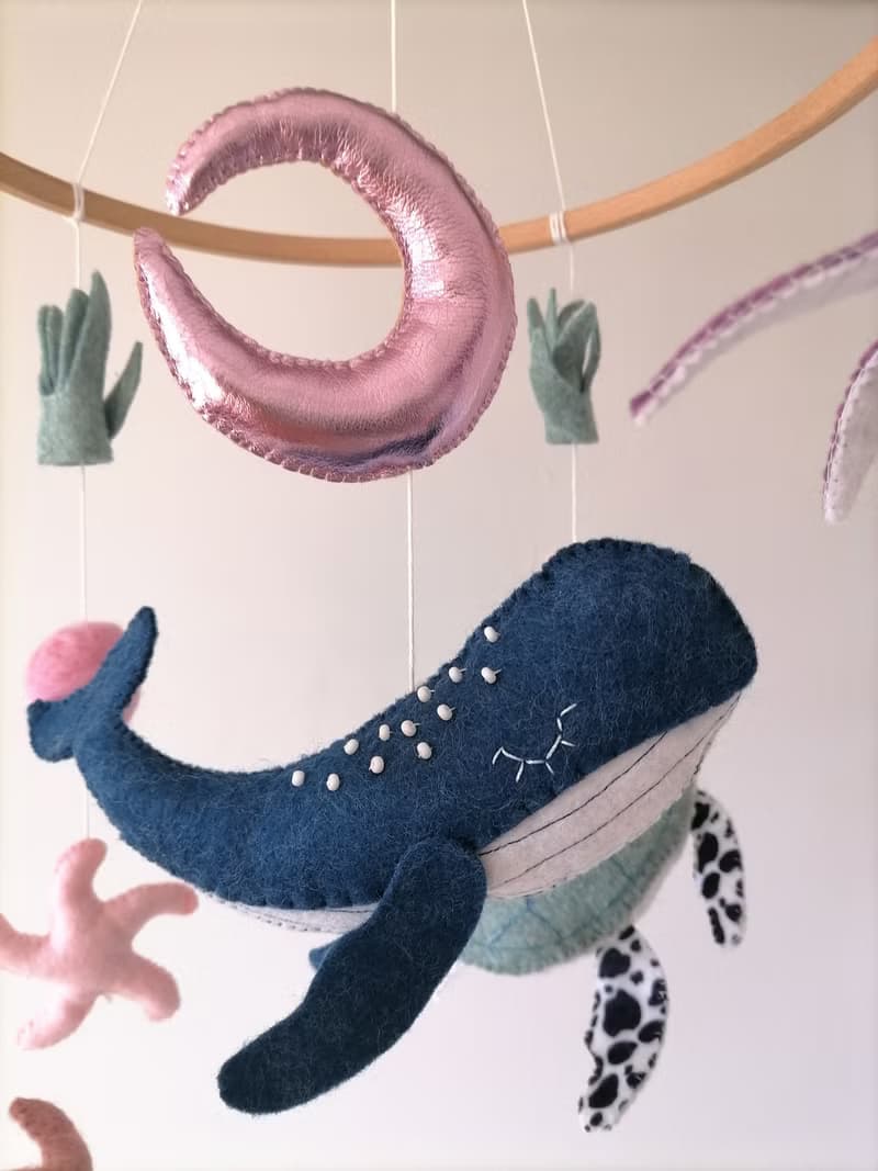 Ocean Mobile For Baby Girl Nursery,Felt Sea Animals Crib Mobile,Pink Cot Mobile